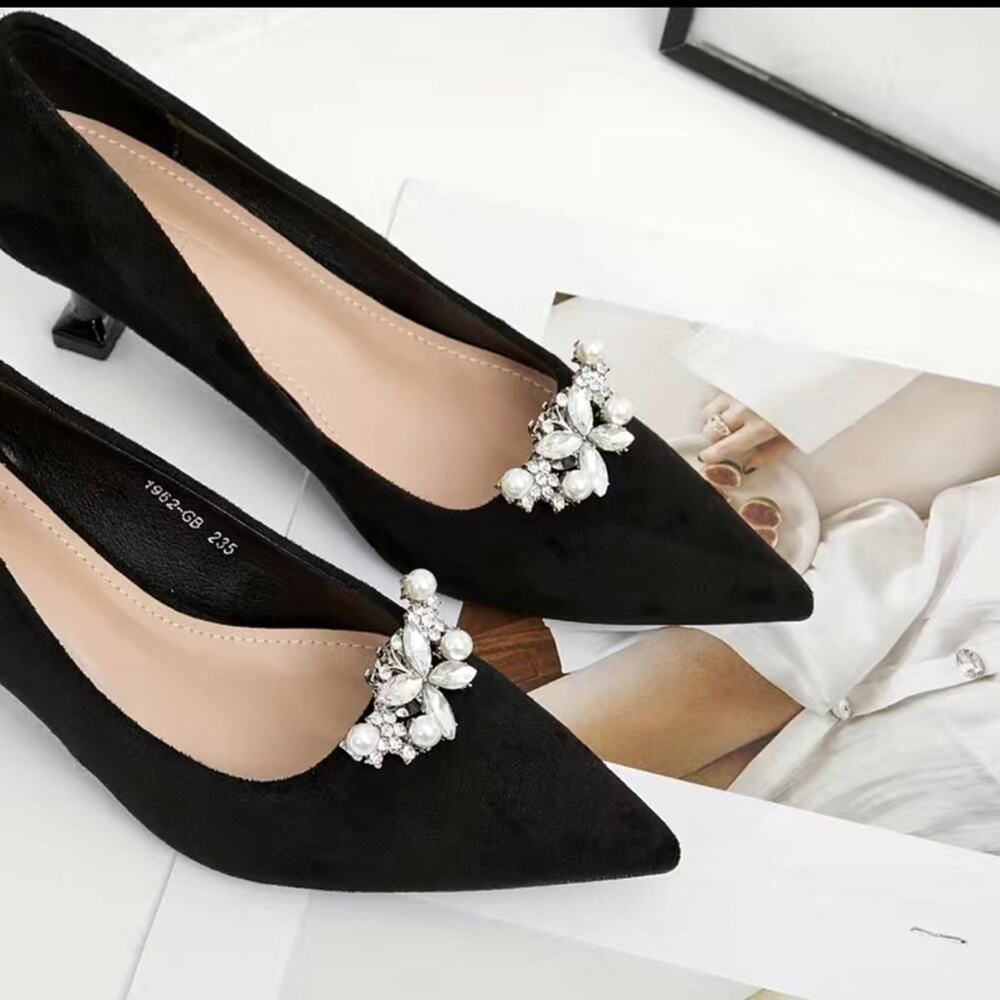 2pc Silver Embellished Rhinestone Shoe Clips – Elegant Crystal Accent for Heels, - Picture 4 of 9
